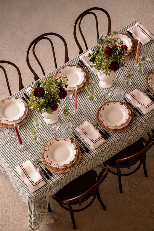 Rebecca Udall Sophie Classic Two Cord Napkin, Burgundy with the Victoria Tablecloth