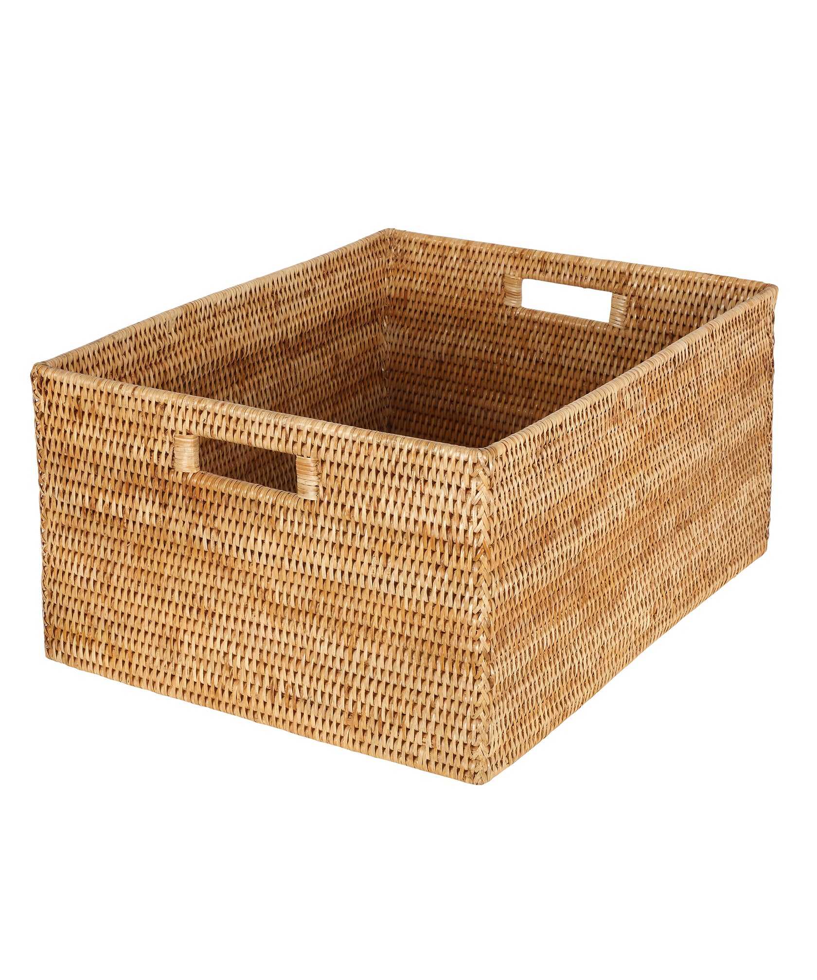 Rebecca Udall, Handwoven Rattan Wicker Tall Rectangular Storage Baskets, Natural Light Brown