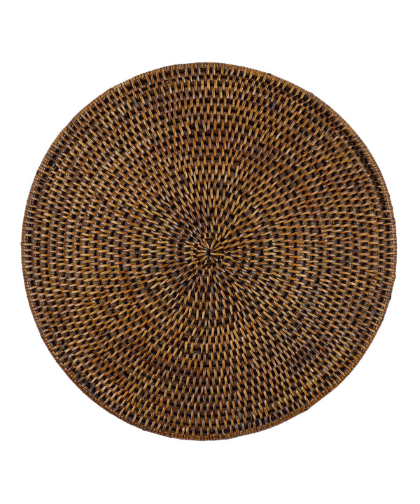 Rebecca Udall Round Rattan Placemat, Brown, White Background