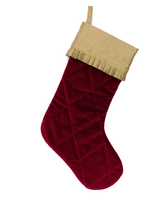 Quilted Velvet & Silk Christmas Stocking, Burgundy, cut out