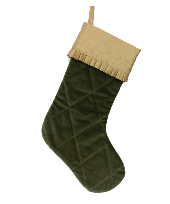 Quilted Velvet & Silk Christmas Stocking, Green, cut out