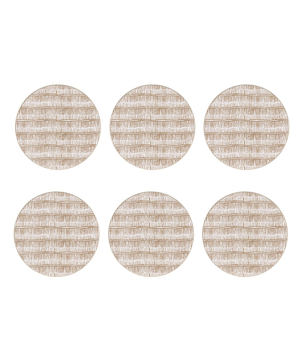 Set of 6, Margot Cork Backed Round Coaster, Nougat, Cut Out