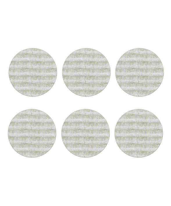 Set of 6, Margot Cork Backed Round Coaster, Sage, Cut Out