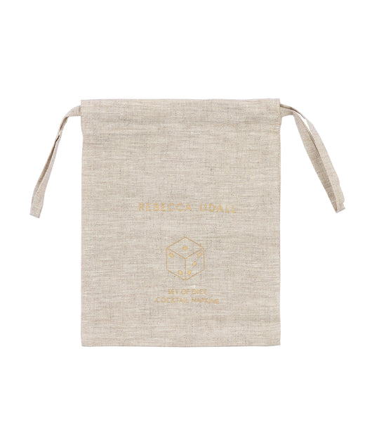 Set of 6 Dice Linen Cocktail Napkins, Gold, Dust Bag