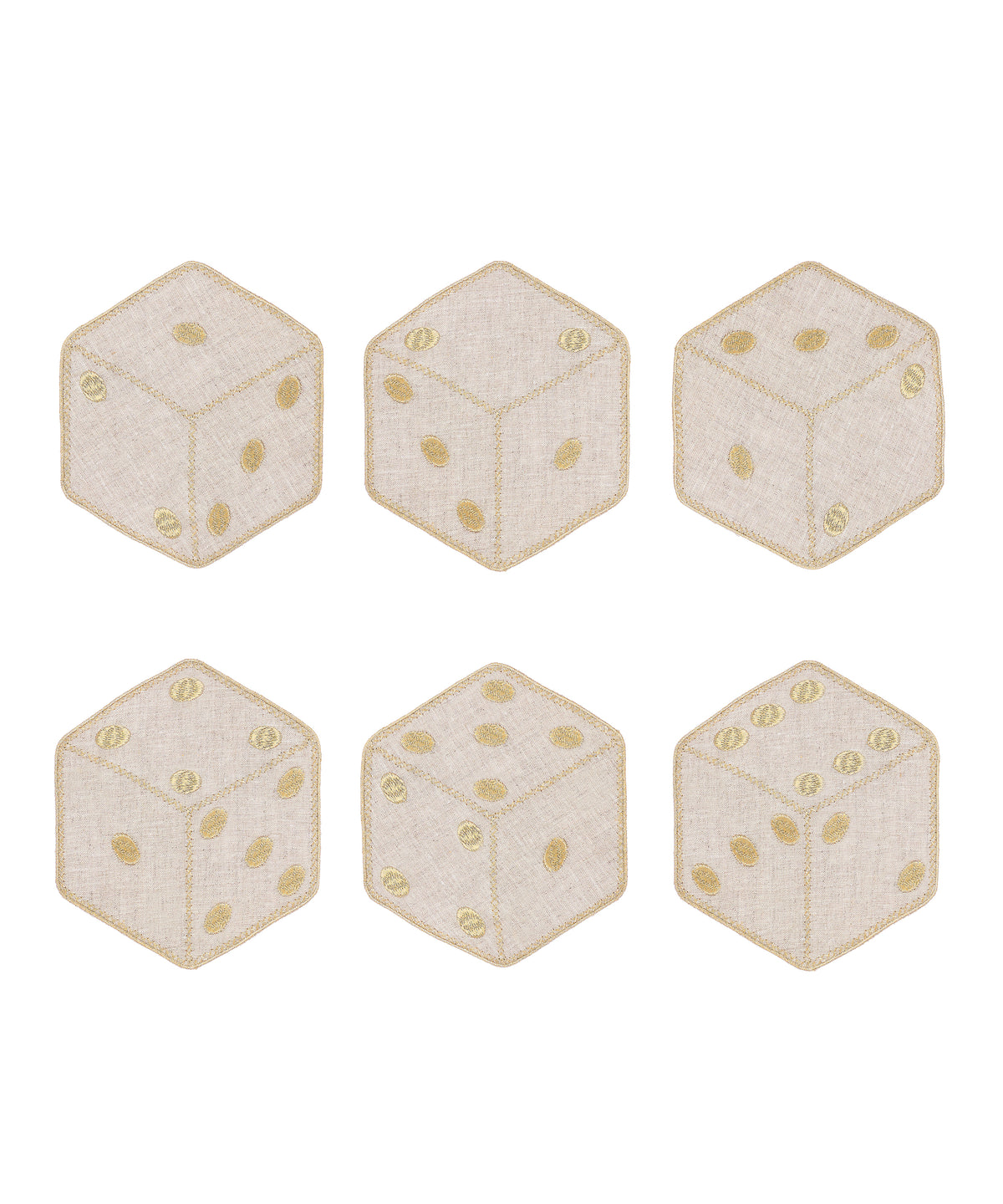 Set of 6 Dice Linen Cocktail Napkins, Gold