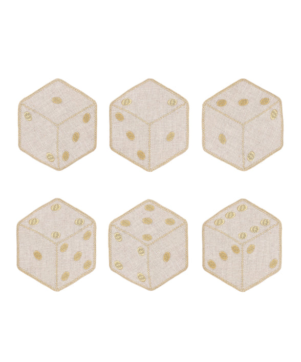 Set of 6 Dice Linen Cocktail Napkins, Gold