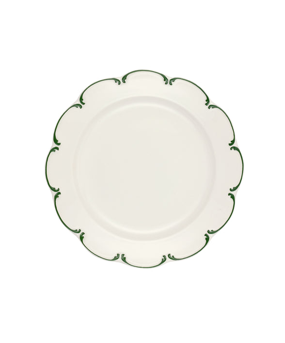 Set of 4 Olivia Scalloped Dessert Plates, Green Filet
