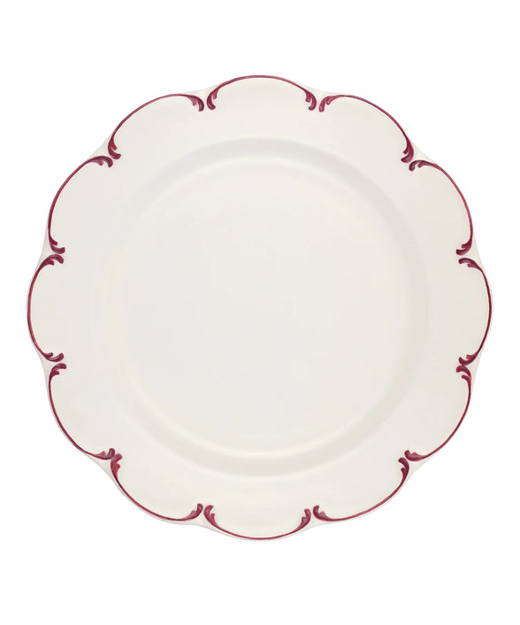 Set of 4 Olivia Scalloped Dinner Plates, Raspberry Filet