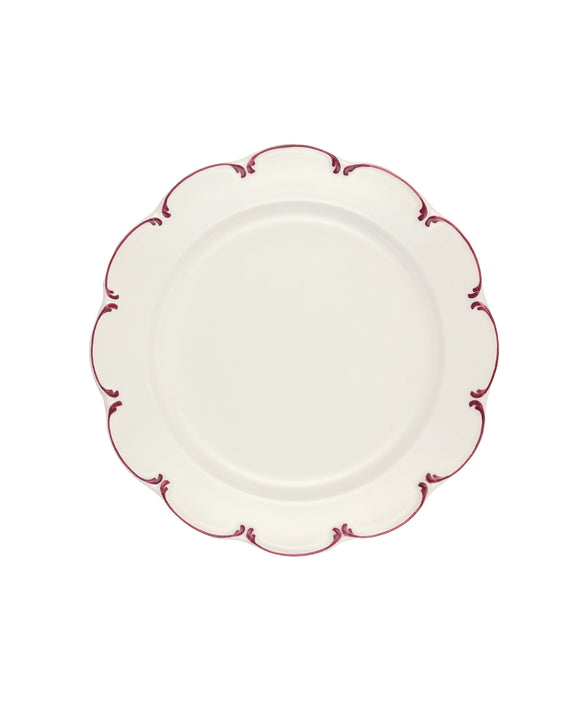 Set of 4 Olivia Scalloped Dessert Plates, Raspberry Filet