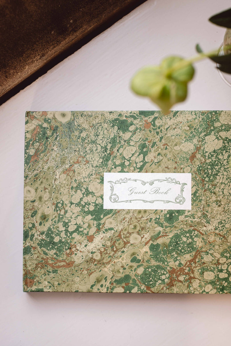 Florentine Hand Marbled Guestbook, Green Fizz
