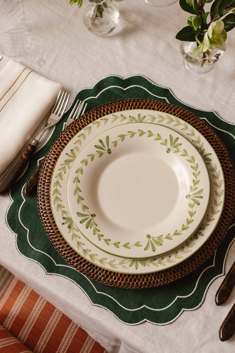 Pair of Stella Waxed Italian Linen Placemats, Forest Green