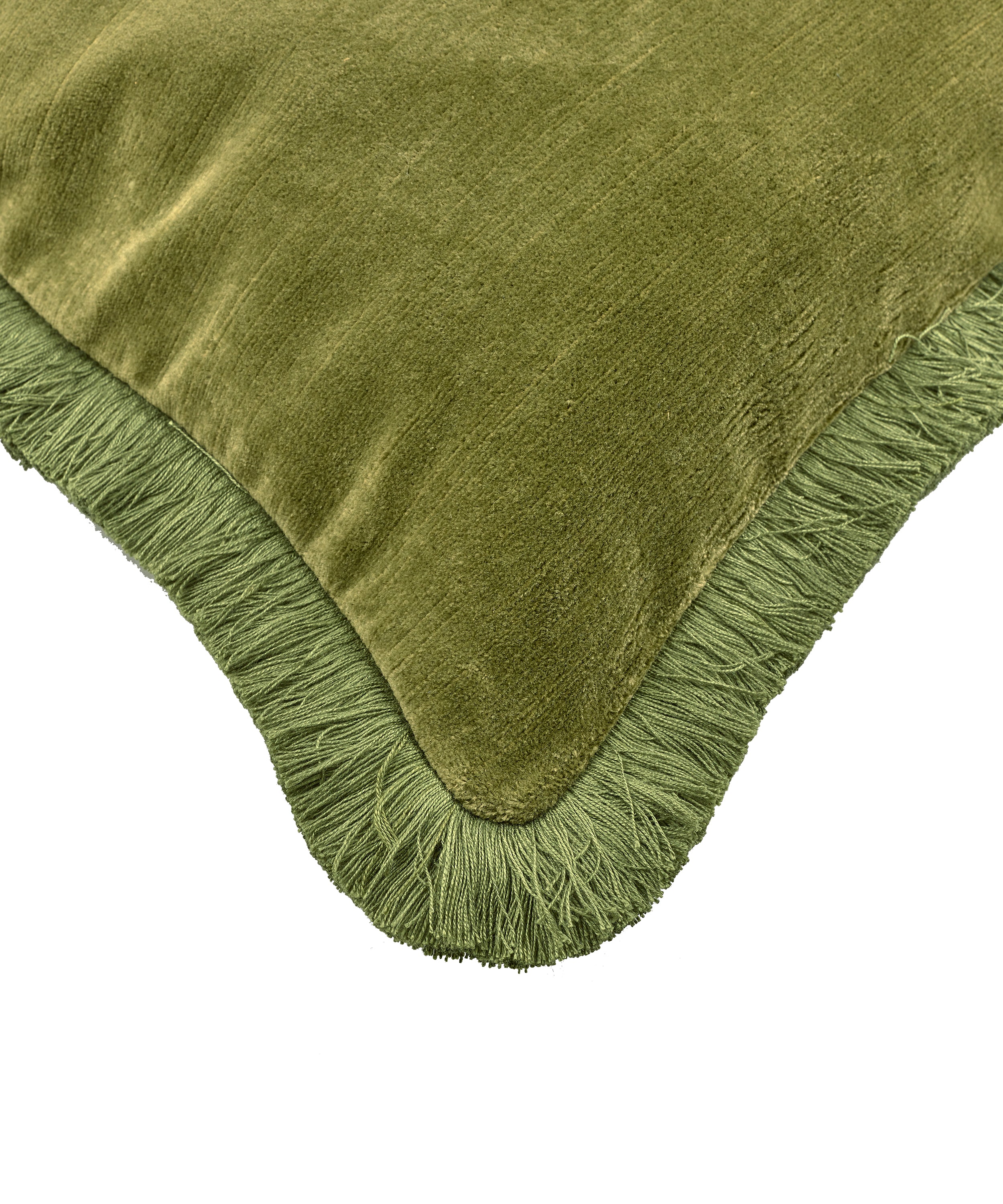 Rebecca Udall Lola Brushed Fringe Linen Velvet Lumbar Cushion, Moss, Detail