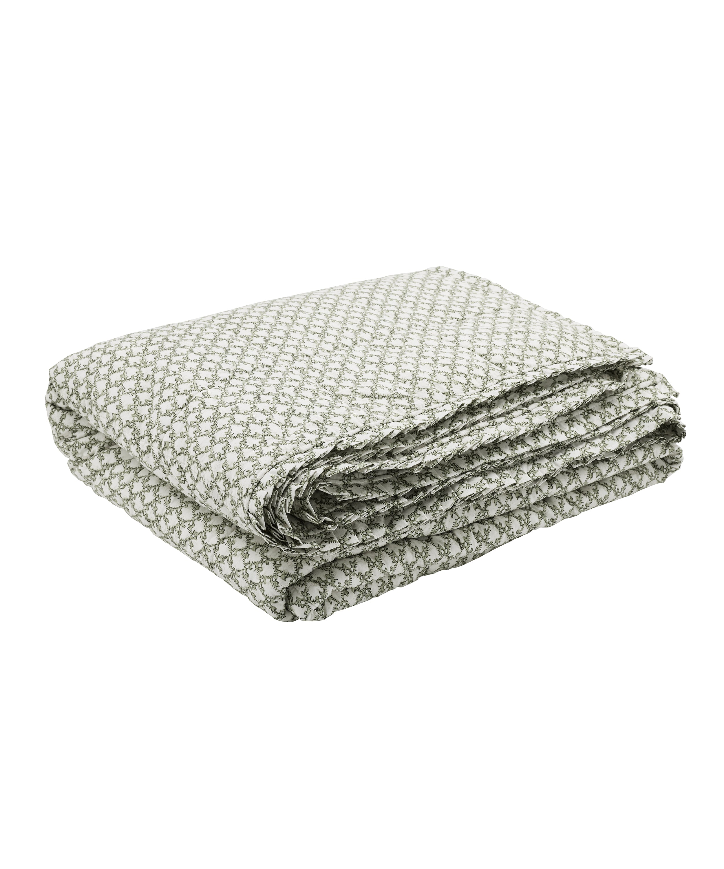 Clara Pleated Quilted Cotton Bedspread, Sage, Folded, Cut Out