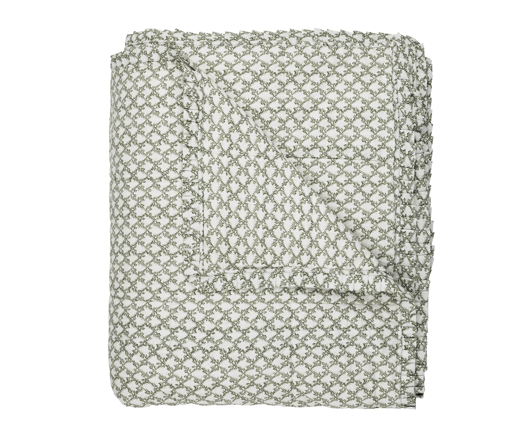 Clara Pleated Quilted Cotton Bedspread, Sage, Cut Out