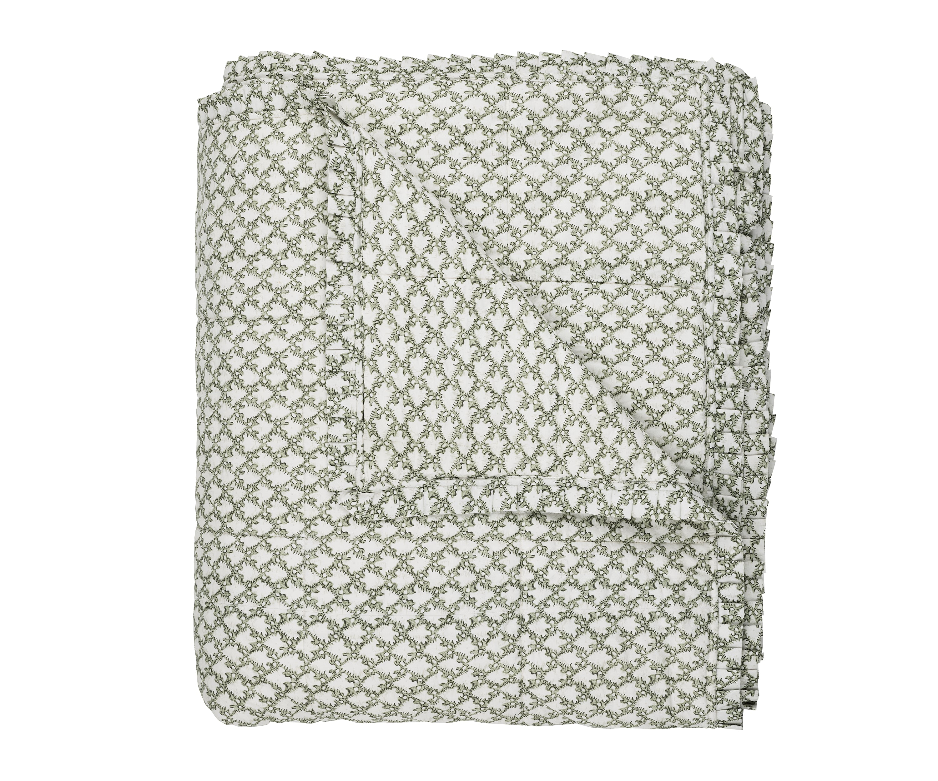 Clara Pleated Quilted Cotton Bedspread, Sage, Cut Out