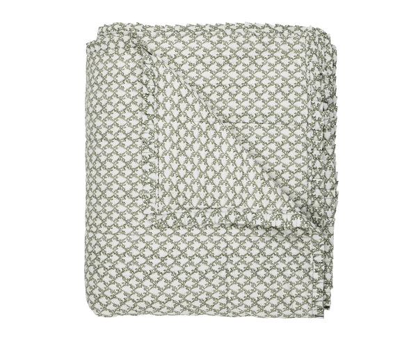 Clara Pleated Quilted Cotton Bedspread, Sage, Cut Out