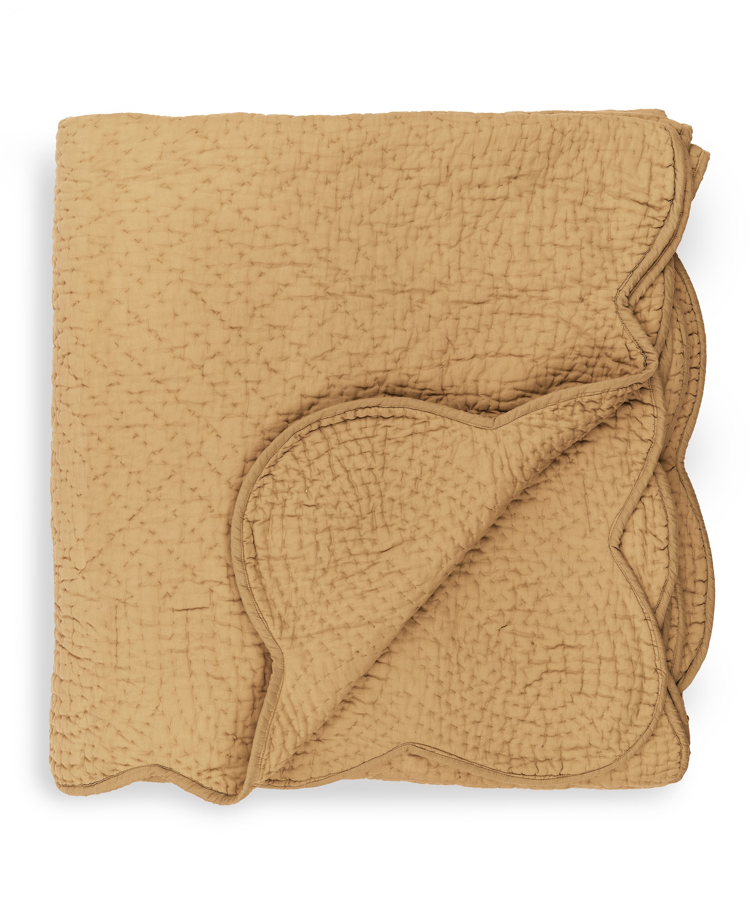 Nina Scalloped Quilted Cotton Bedspread, Raffia, Cut Out