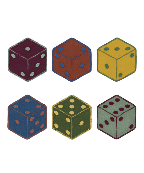 Set of 6 Dice Linen Cocktail Napkins, Cut Outs