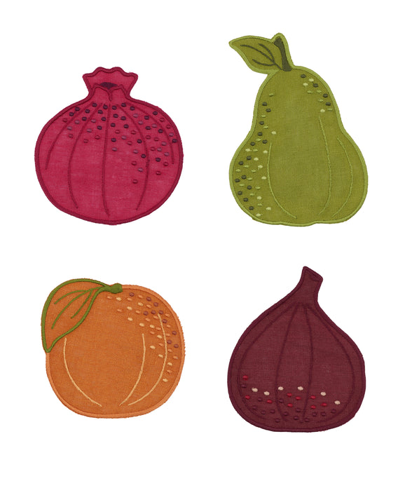 Set of 4 Fruit Linen Cocktail Napkins, Cut Outs