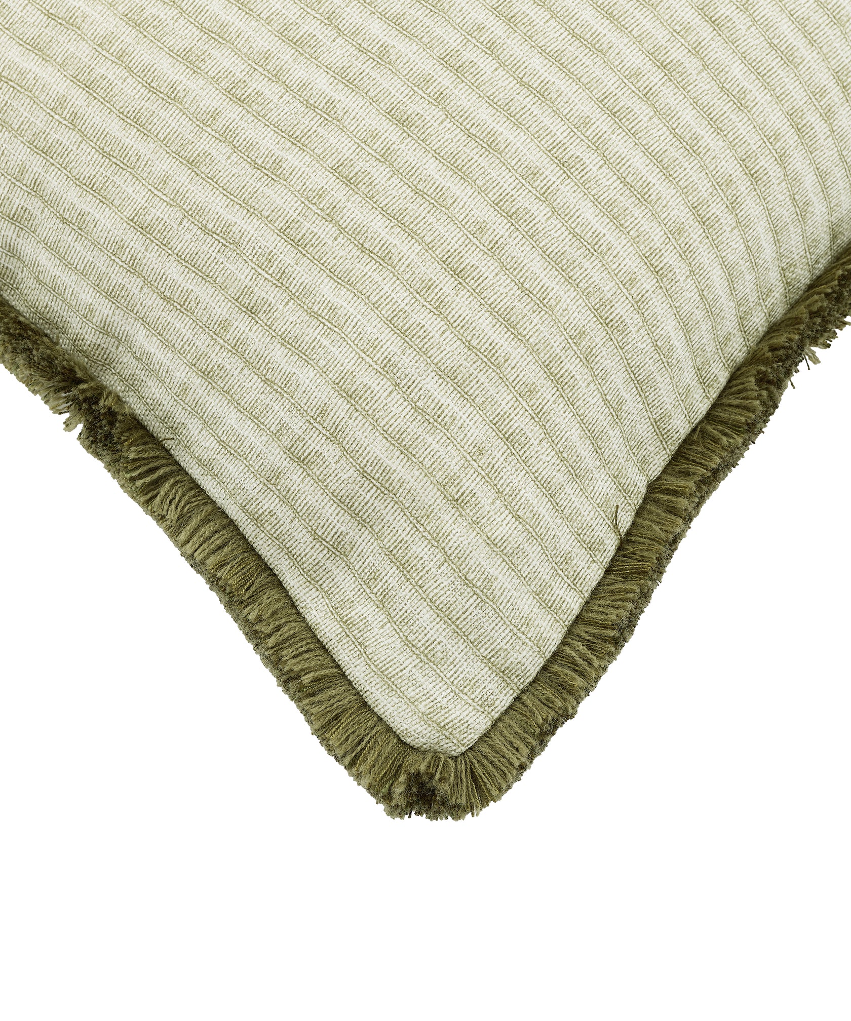 Margot Fringed Linen Cushion Cover, Sage, Cut Out, Fringe Detail