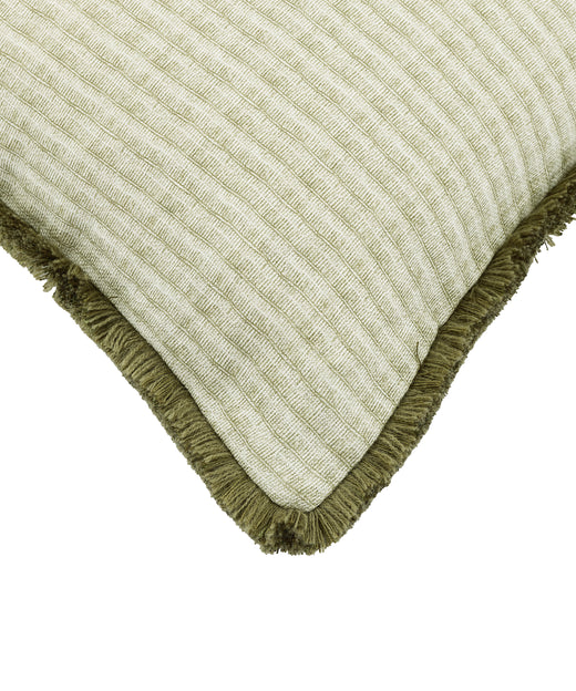 Margot Fringed Linen Cushion Cover, Sage, Cut Out, Fringe Detail
