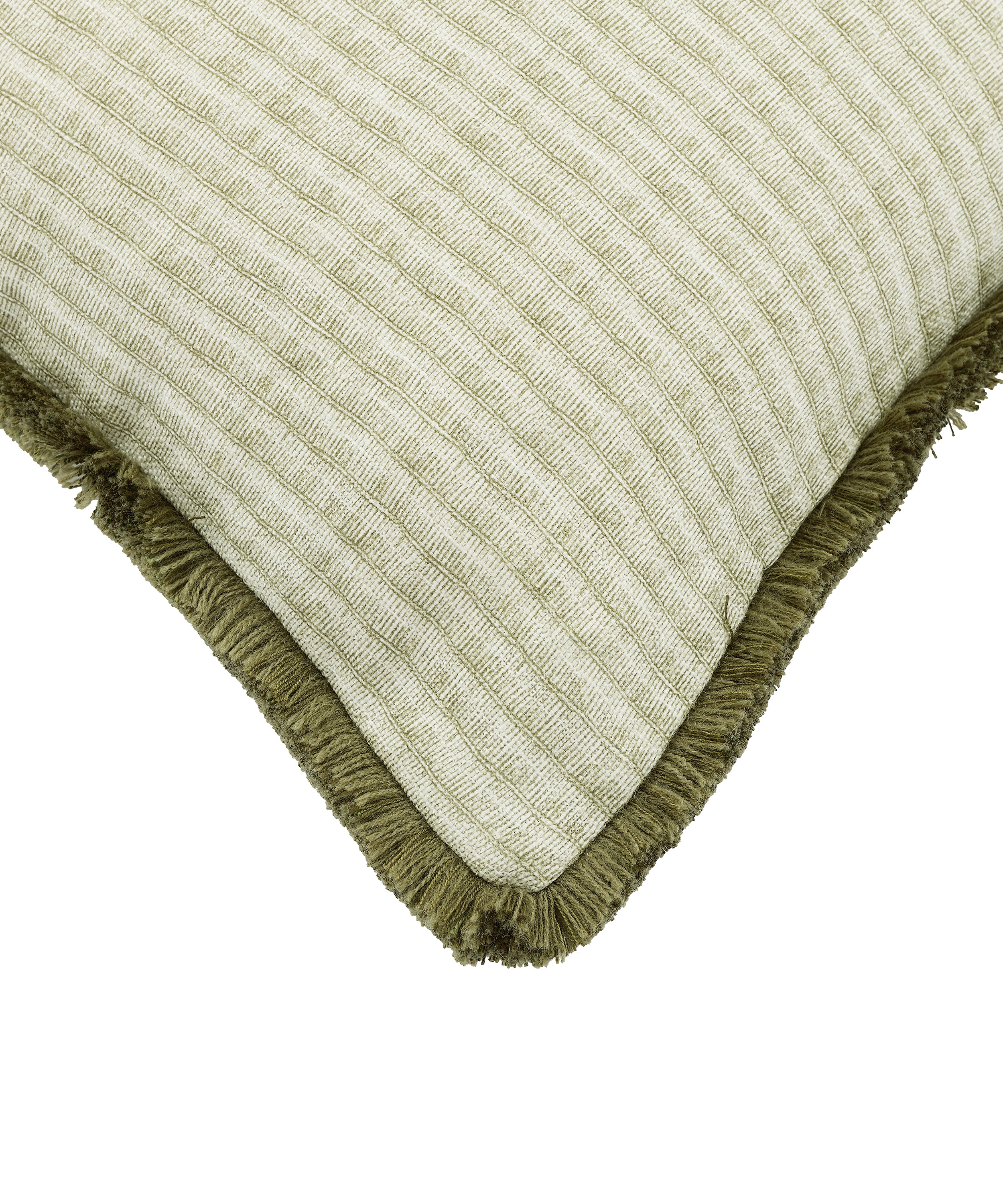 Margot Fringed Linen Cushion Cover, Sage, Cut Out, Fringe Detail