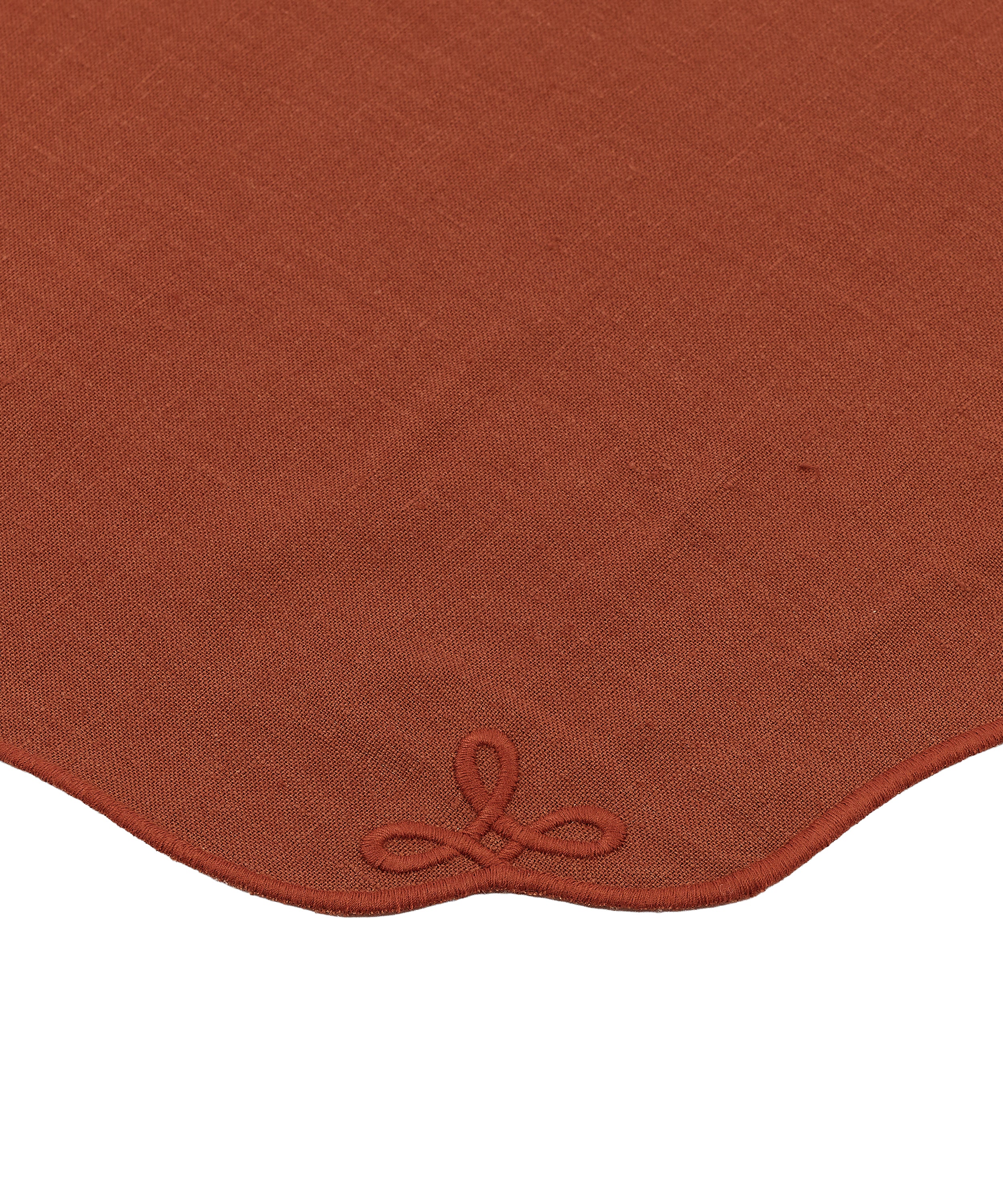 Pair of Nancy Linen Placemats, Burnt Sienna, Cut Out, Detail