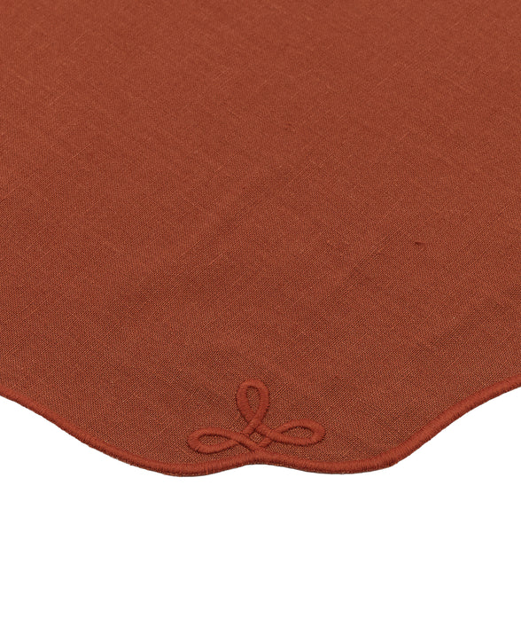 Pair of Nancy Linen Placemats, Burnt Sienna, Cut Out, Detail