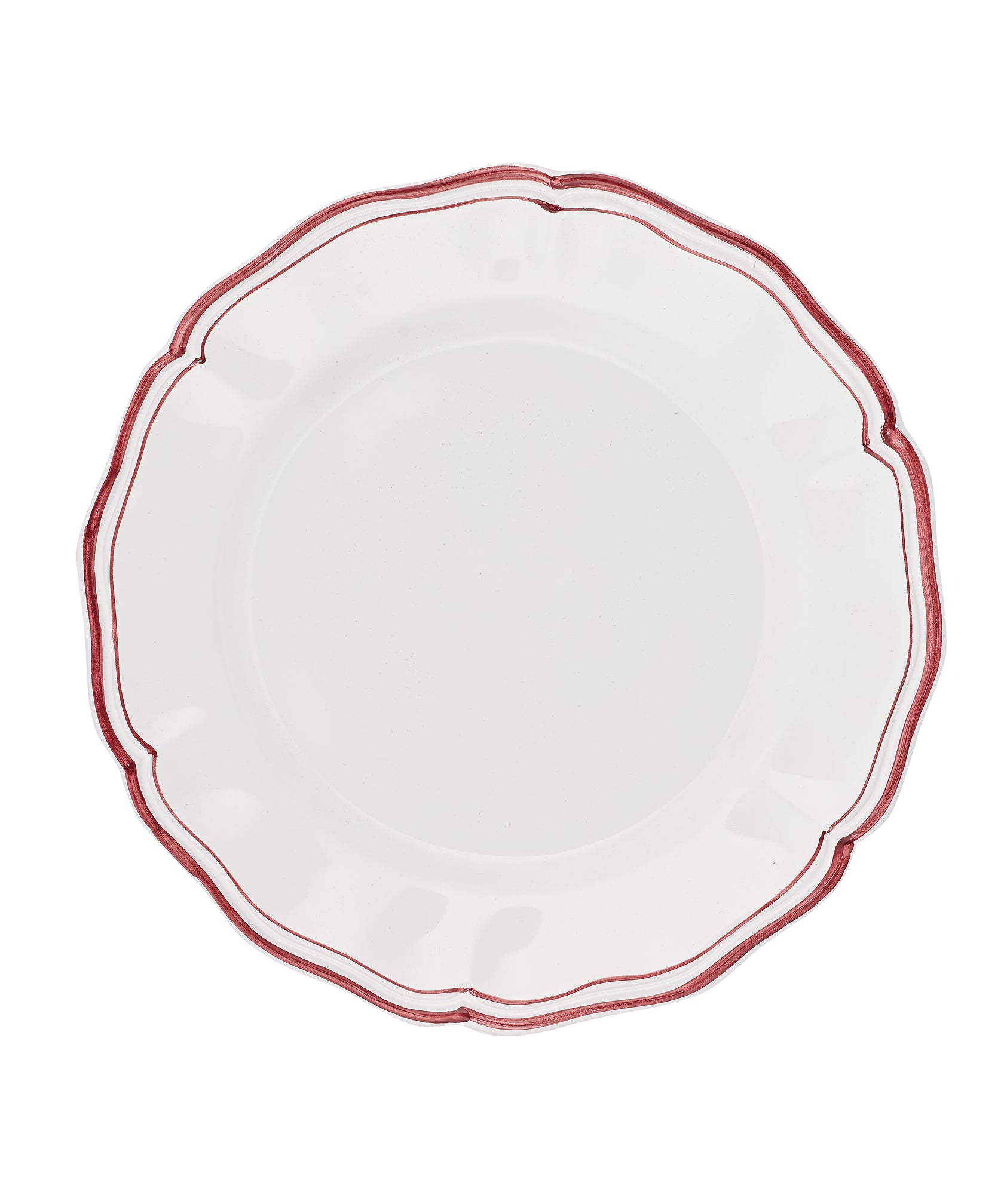 Set of 4 Zita Scalloped Dinner Plates, Maroon Red, Cut Out