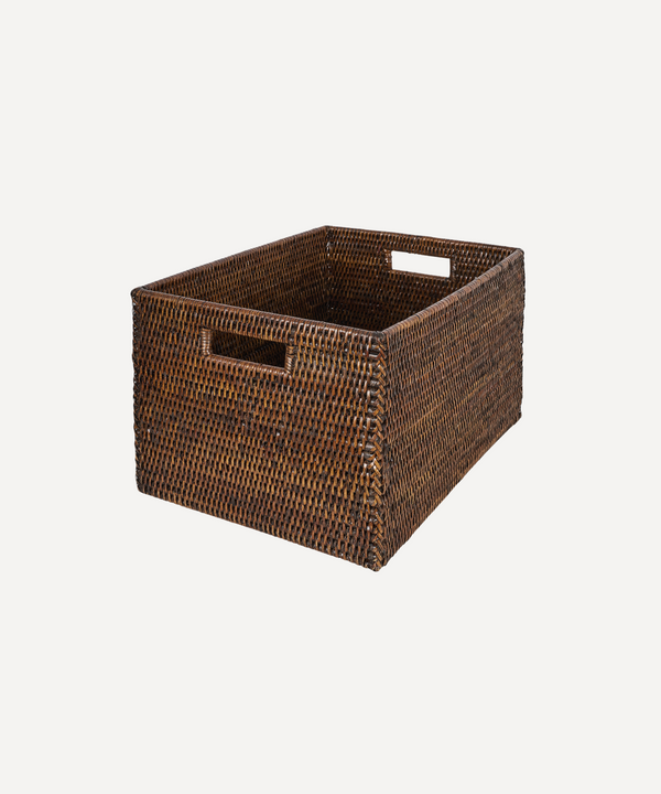 Rebecca Udall Luxury Rattan wicker storage boxes trays draws organisation. Dark Brown
