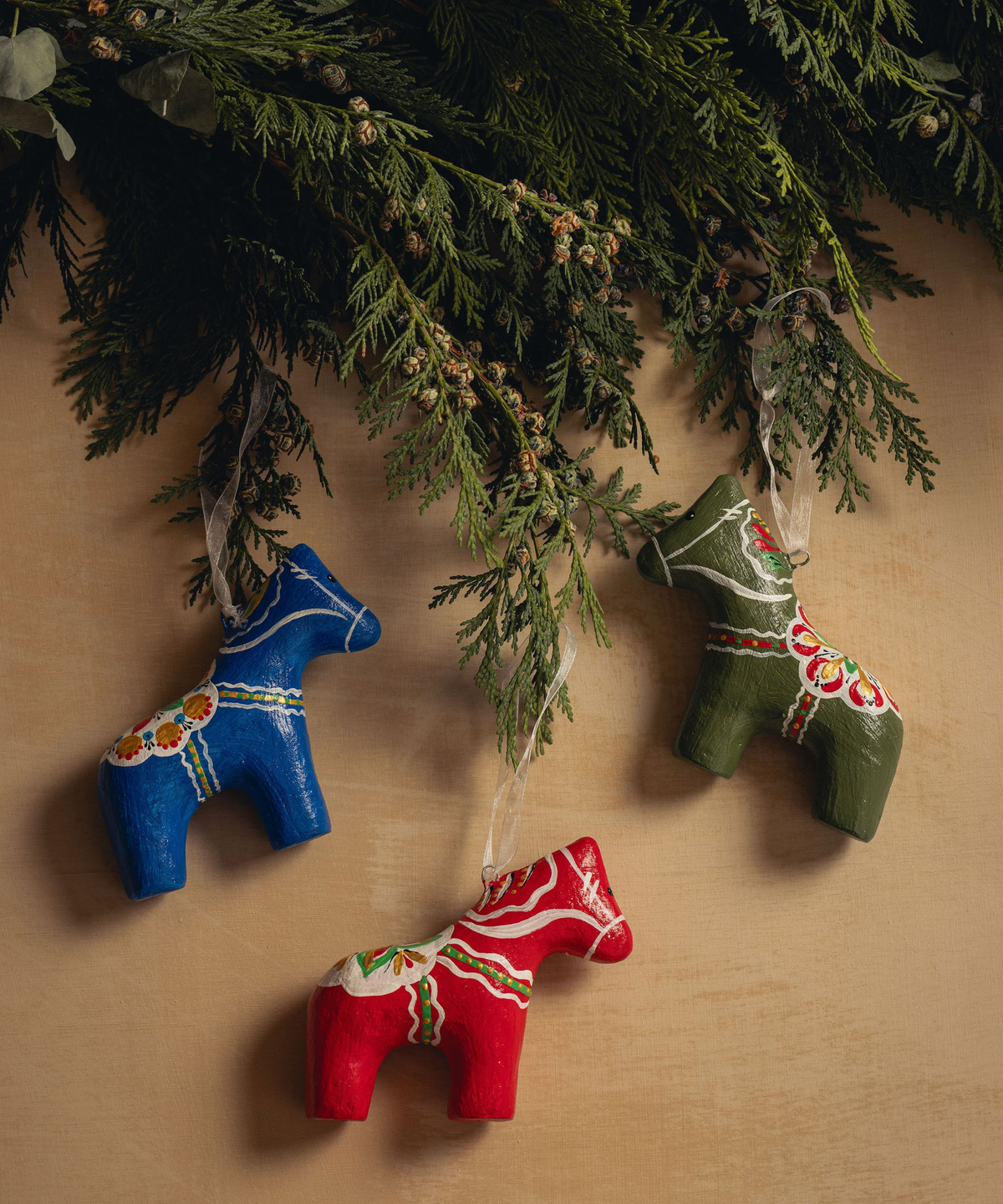 Set of 3 Dala Horse Christmas Decorations