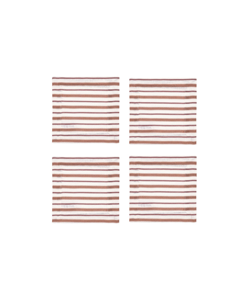 Set of 4 Victoria Striped Linen Coasters, Dusty Rosewood