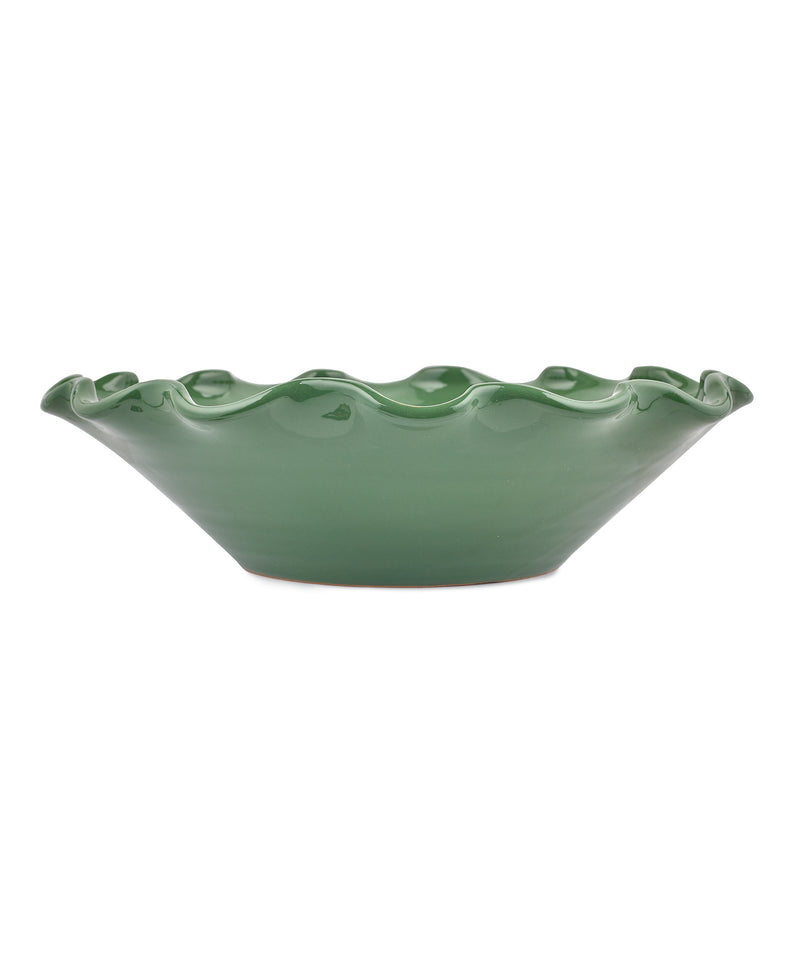 Rebecca Udall Luxury hand thrown ceramic bowl with ruffle wavy edge, Green