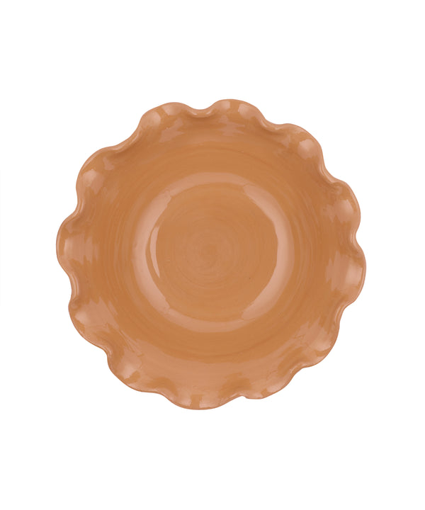 Rebecca Udall Luxury hand thrown ceramic bowl with ruffle wavy edge, terracotta