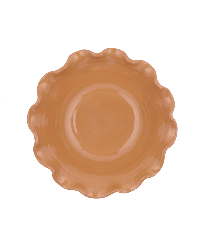 Rebecca Udall Luxury hand thrown ceramic bowl with ruffle wavy edge, terracotta