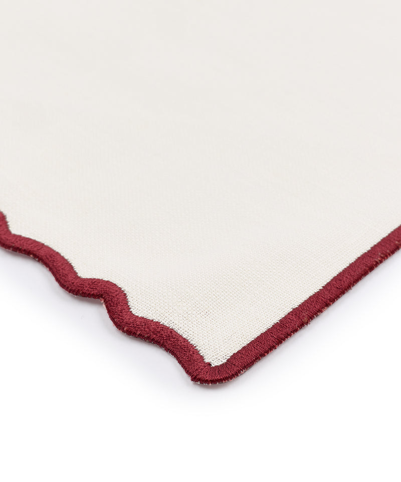 Set of 4 Scalloped Cocktail Napkins, Burgundy