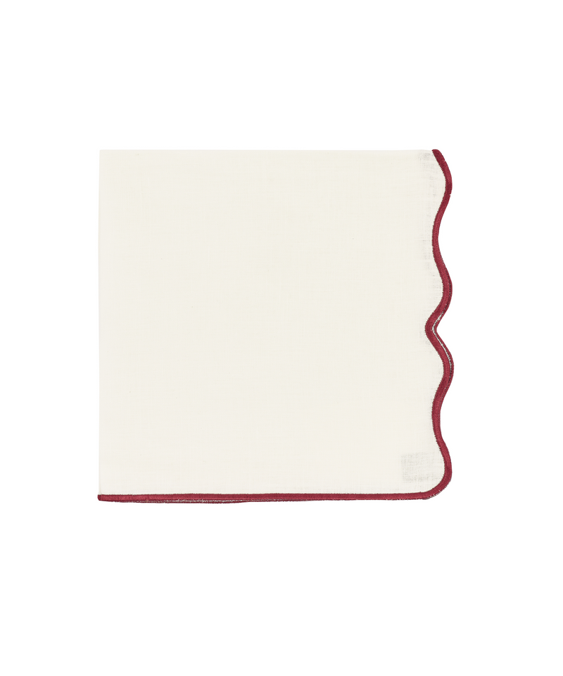 Scalloped Dinner Napkin, Burgundy, white background