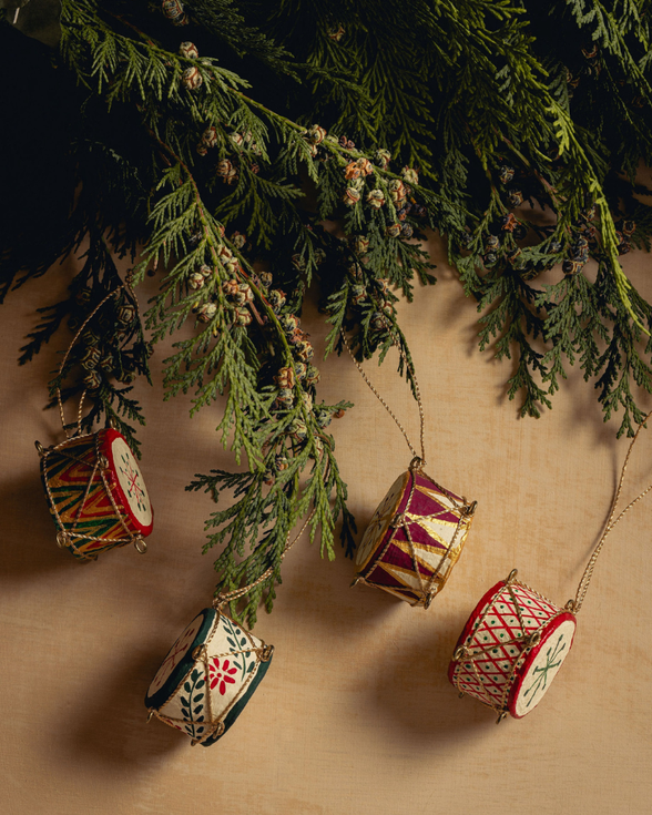 Set of 4 Drum Christmas Decorations