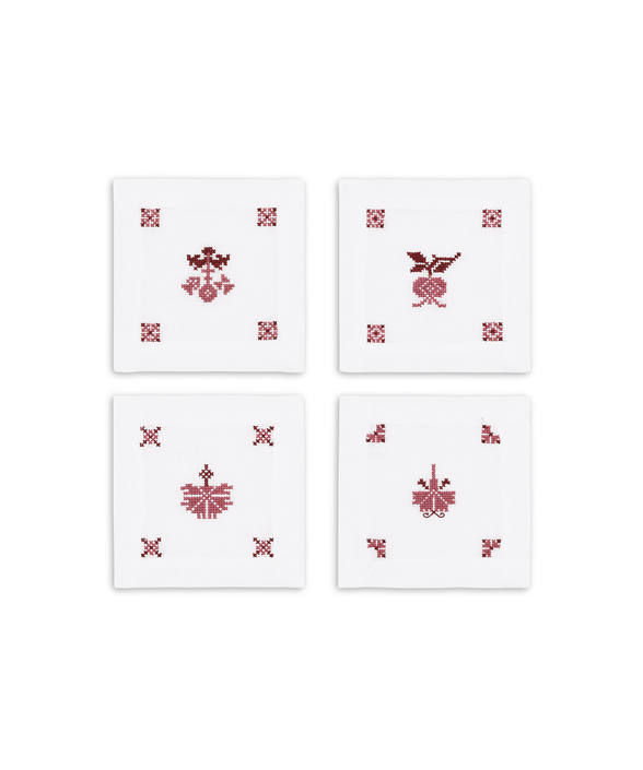 Set of 4 Etta Linen Cocktail Napkins, Clay Pink