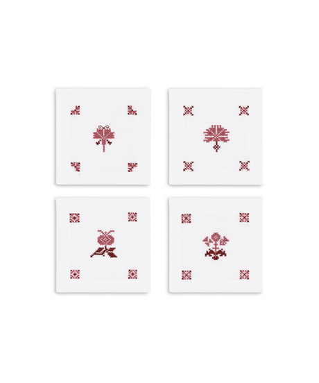 Set of 4 Etta Linen Cocktail Napkins, Clay Pink