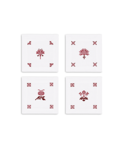 Set of 4 Etta Linen Cocktail Napkins, Clay Pink