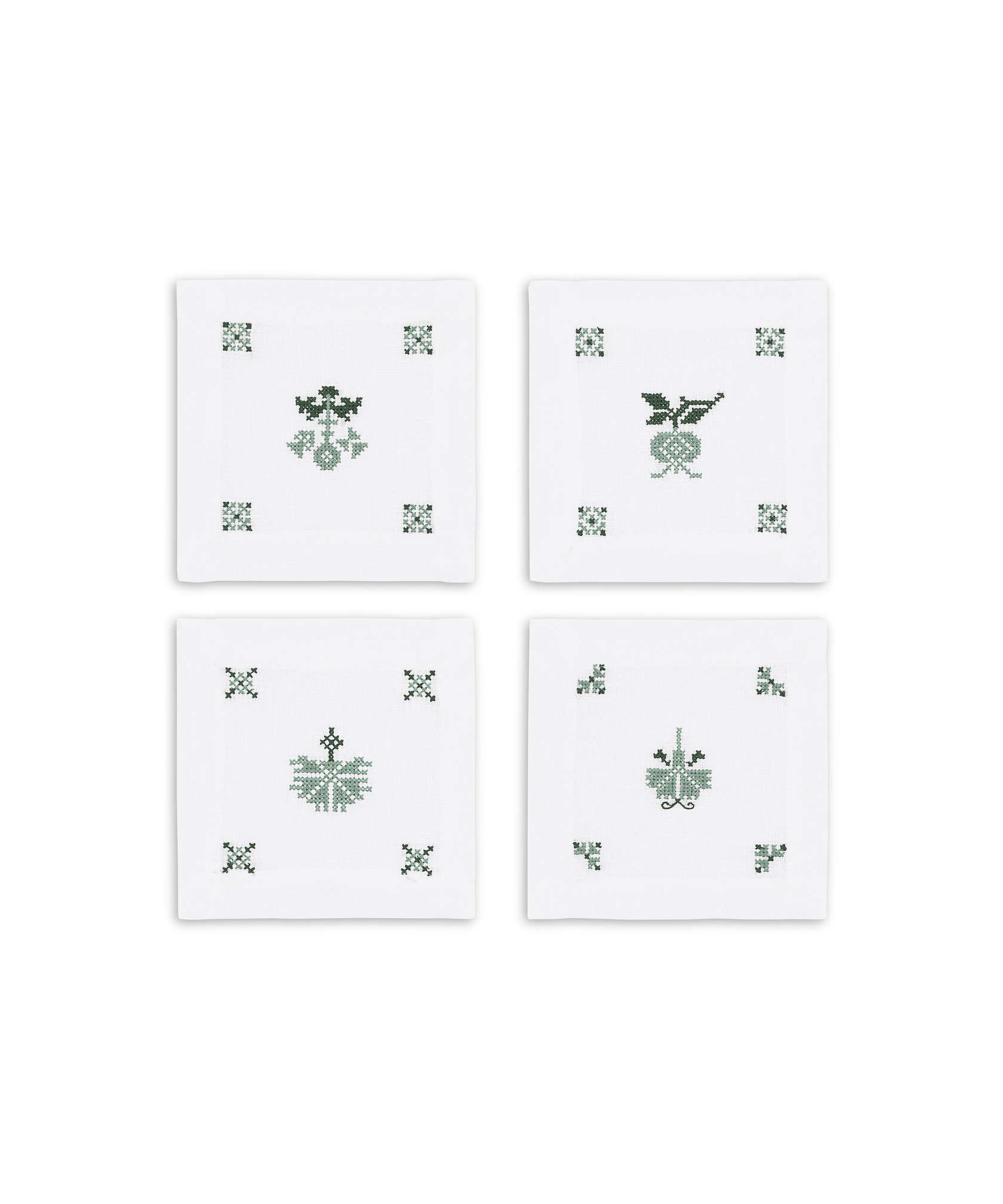 Set of 4 Etta Linen Cocktail Napkins, Clover Green