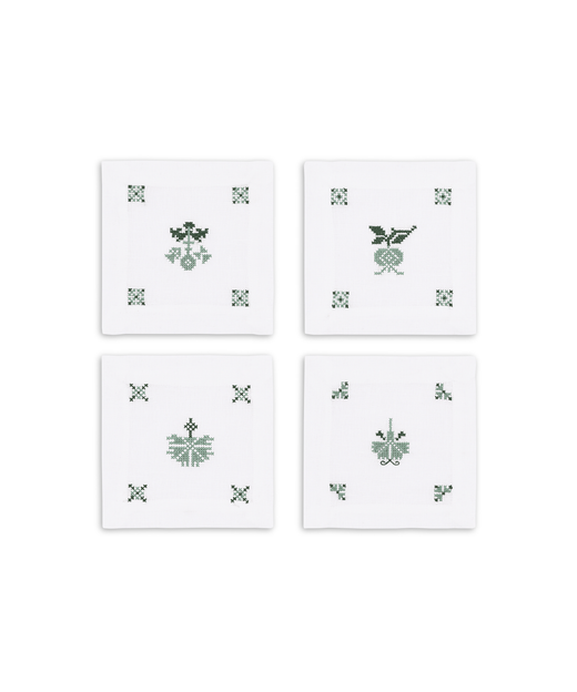 Set of 4 Etta Linen Cocktail Napkins, Clover Green
