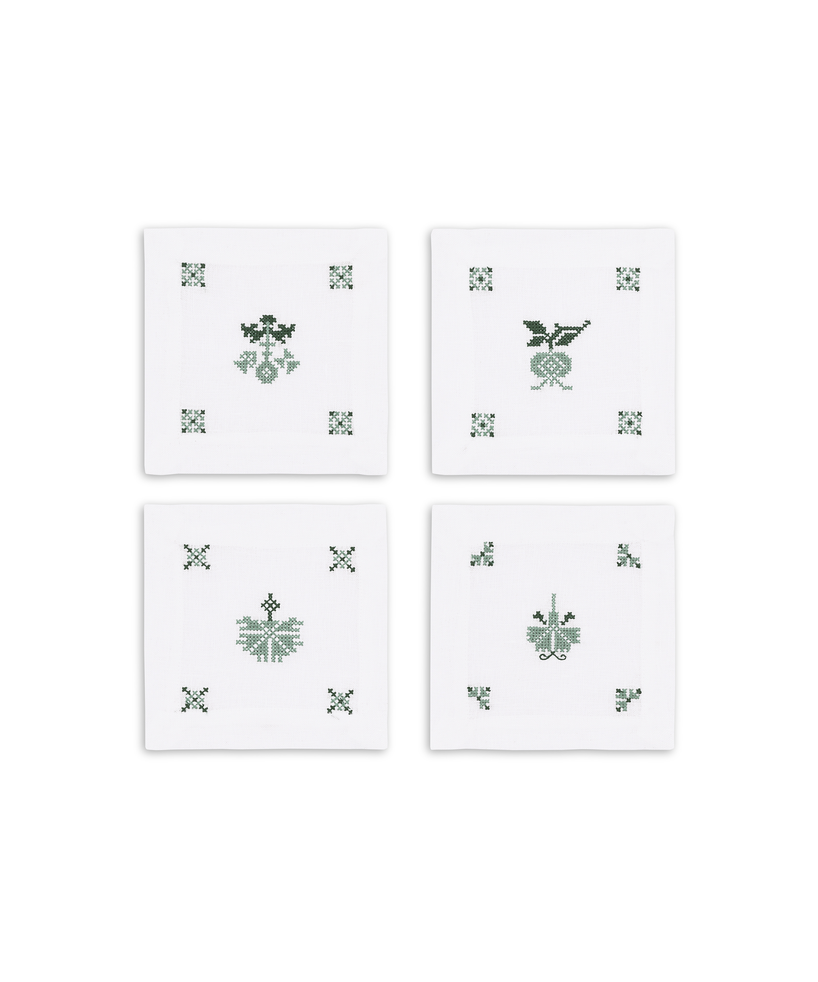 Set of 4 Etta Linen Cocktail Napkins, Clover Green