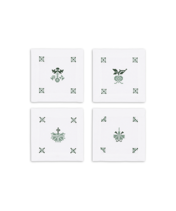 Set of 4 Etta Linen Cocktail Napkins, Clover Green