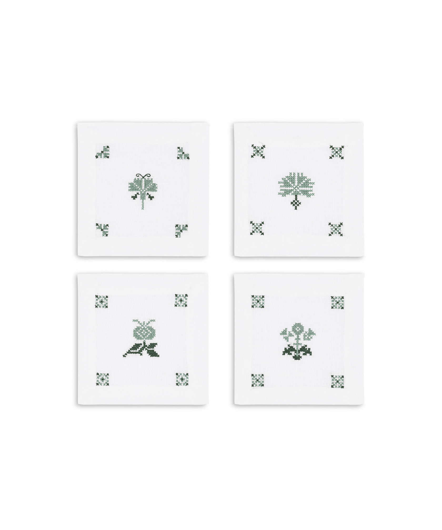 Set of 4 Etta Linen Cocktail Napkins, Clover Green