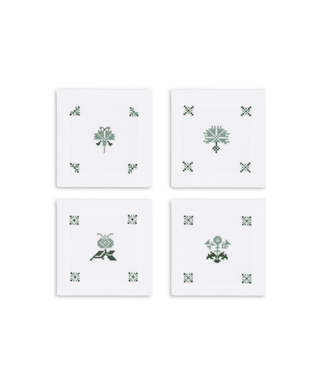 Set of 4 Etta Linen Cocktail Napkins, Clover Green