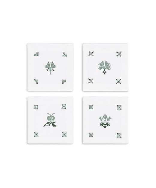 Set of 4 Etta Linen Cocktail Napkins, Clover Green