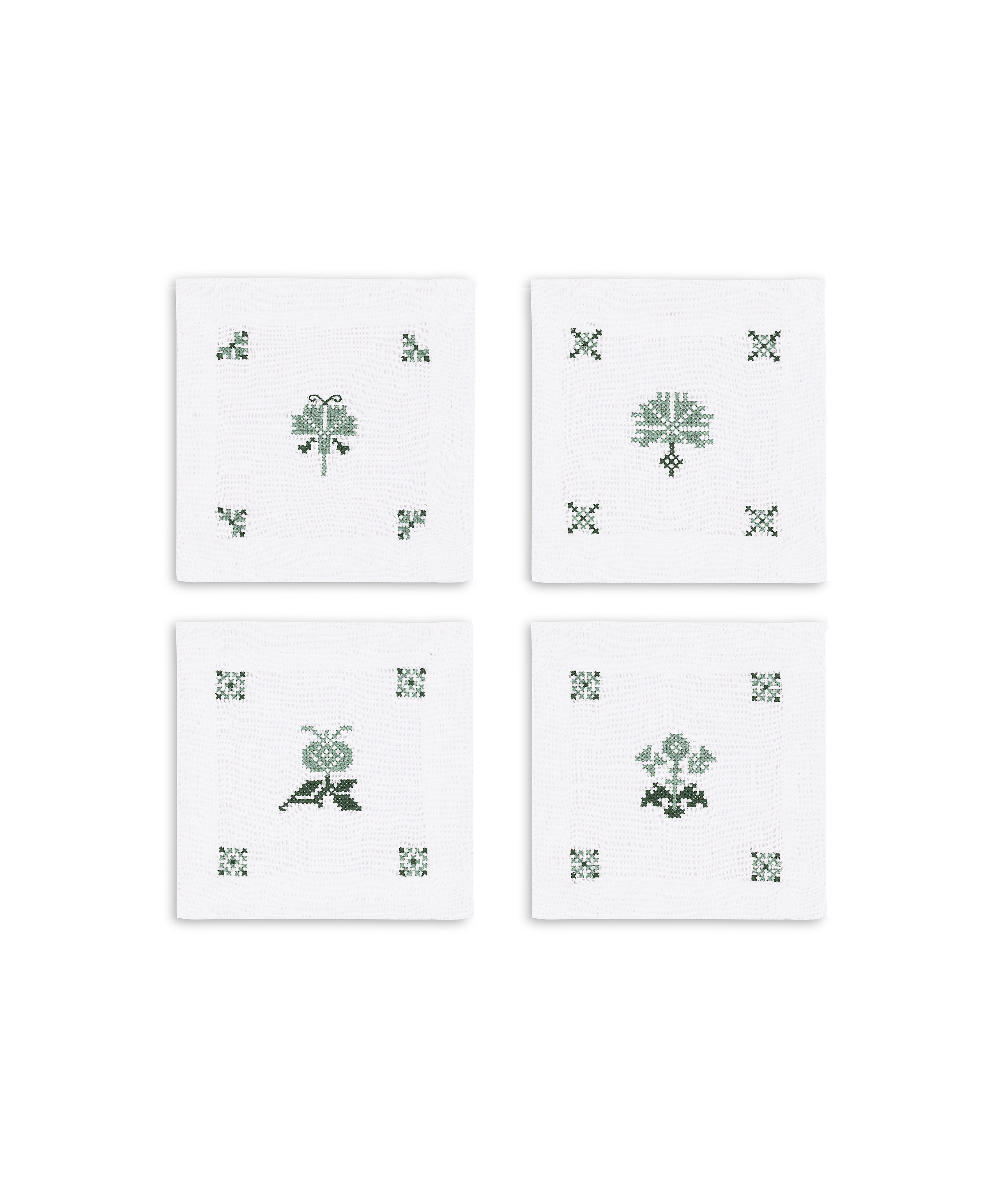 Set of 4 Etta Linen Cocktail Napkins, Clover Green