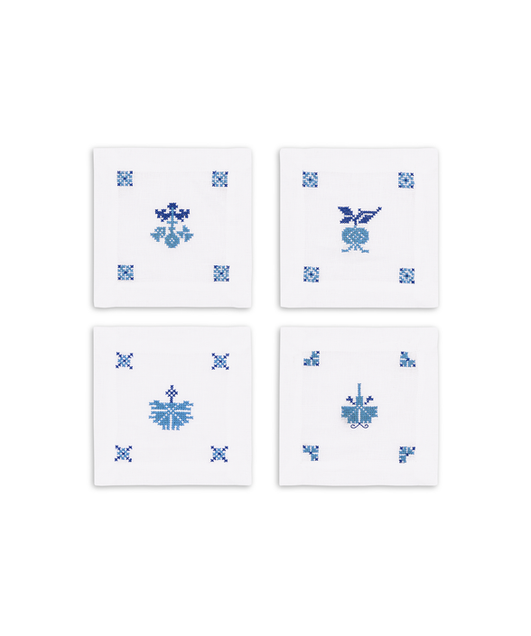 Set of 4 Etta Linen Cocktail Napkins, Denim Blue